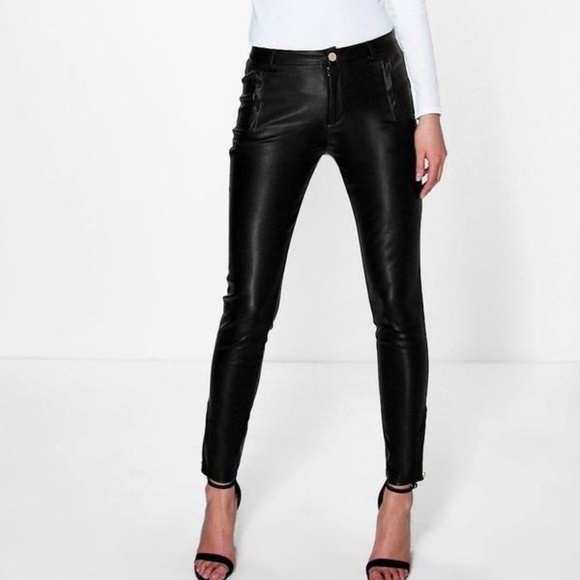 Boohoo Pants - Ankle Zipper Leather Look Skinny Pants